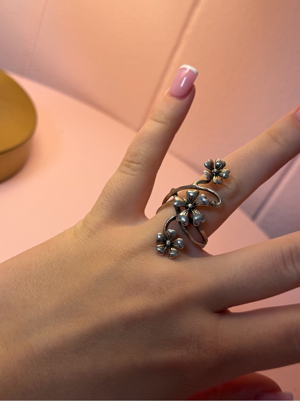 Floral Sterling-Style Silver Stackable Ring - Pink